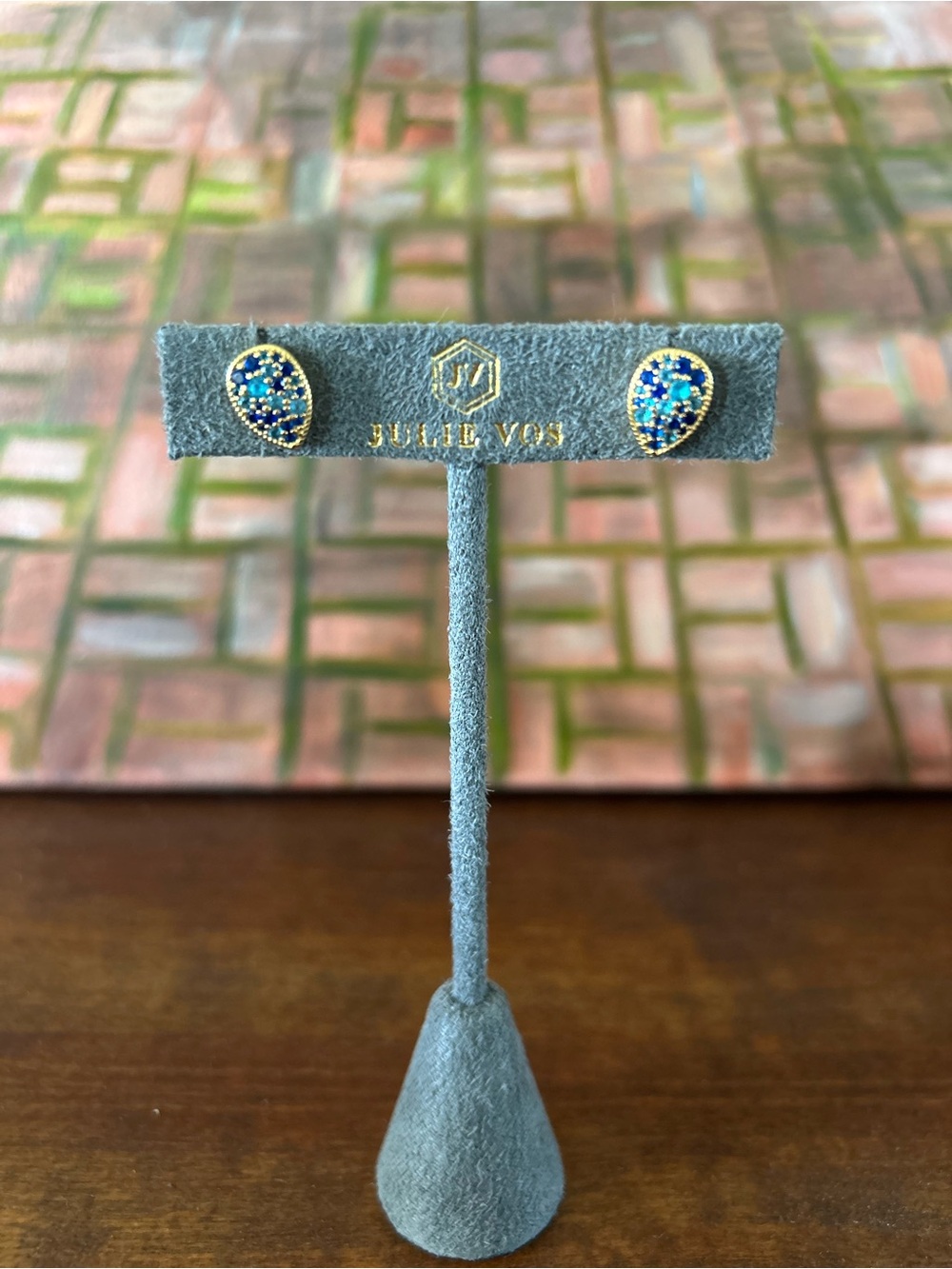 Julie Vos Blue and Aqua Teardrop Mosaic Crystal Stud Earrings